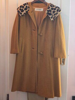 Vintage Wool Boucle Coat with Faux Leopard Collar